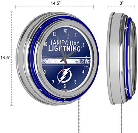 Търговска марка Global NHL Хромирани Неонови Часовник с Две Звена - Tampa Bay Lightning