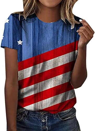 Облекло MIASHUI, прикрива корема, дамски летни тениски с принтом на Деня на независимостта, с къс ръкав и кръгло деколте, с 3D цифрово