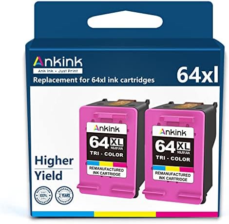 Ankink Higher Yield 64XL Цвят на Комбинирана Подмяна на касетата с мастило HP 64 XL HP 64XL HP 64XL|Envy Photo 7855 7155 6255 7164 7830 7858 7800 6230 7120 Tango Ink X Printer (Трикольор, 2 опаковки)