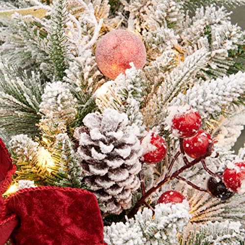 AMERZEST 9-подножието Предварително осветени Коледна Гирлянда от Флока с Червени Топки, Плодове и Лъкове и 70 Включаемыми електрически