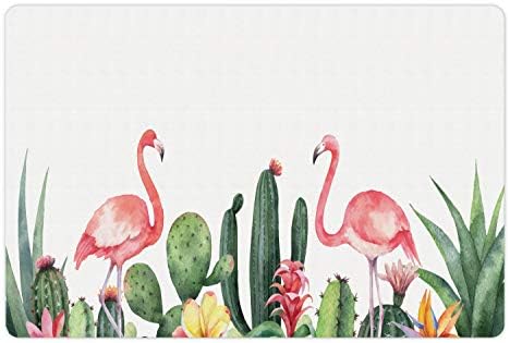 Foldout Подложка за домашни любимци с участието на фламинго за храна и вода, Живопис, Акварел Тропически Сукуленти, Кактуси