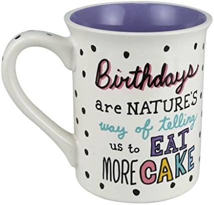 Enesco Нас име Кал честит Рожден Ден, Кафеена Чаша Eat More Cake, 16 Унции, Многоцветен