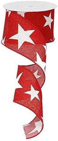 Панделка с тел край във формата на звезда (2,5 инча, червено-бяло) - 10 парцела: RG01269W7