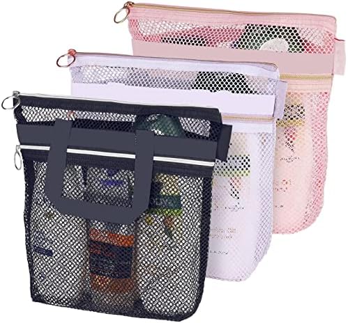 MOFUCA Mesh Shower Caddy, Преносима чанта за душ от 3 теми, Бързосъхнеща чанта за душ с цип и с 2 джобове, идеален за общежития