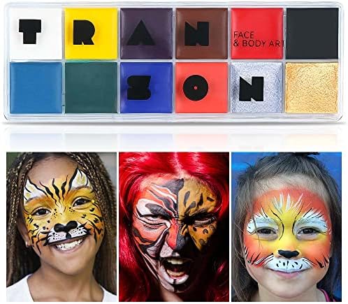 Transon 20pcs Набор от Четки За рисуване на Художника и 12-Цветна Палитра на Бои За Лице и Тяло