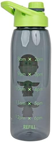 Silver Buffalo Star Wars: Пластмасова бутилка за вода Mandalorian Grogu с Винт на капака и маркер за време | Спортен стомна без Бисфенол