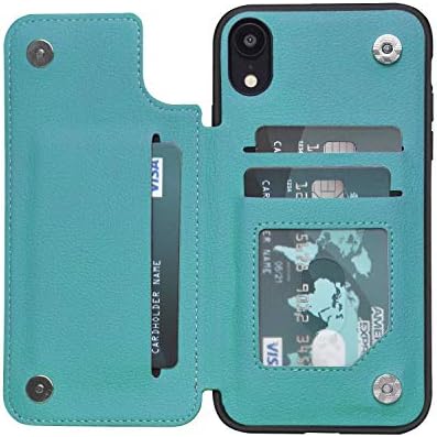Калъф ACXLIFE за iPhone XR, една чанта-портфейл за кредитни карти XR, Защитен Хибриден калъф с отделение за карти и Кожен калъф с магнитна закопчалка за iPhone XR 6,1 инча (зелен)