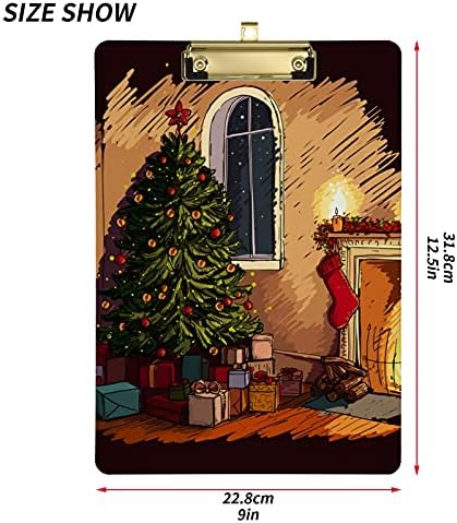 Уютна сцена в навечерието на Коледа в интериора ALAZA с Камина, коледната Елха и Подаръци, Клипборды за деца, Ученици, Жени, Мъже, Пластмасов Нископрофилен стяга с Разм