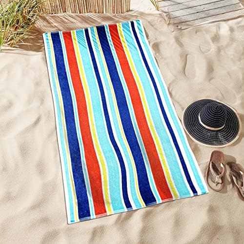Луксозни плажни Кърпи SUPERIOR от памук - Плажна кърпа Голям размер, Купальное кърпа 450 ГОРИВО, Разноцветни ленти Oceana (34 x 64)