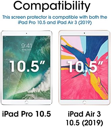 Защитно фолио amFilm Стъкло за iPad Air 3, iPad Pro 10.5 (2017), която е Съвместима с Apple Молив, Закалено стъкло, 2 опаковки