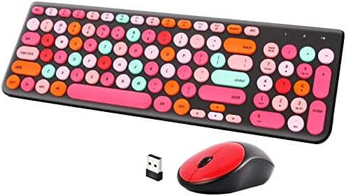 Комбинирана Безжична клавиатура и мишка, Безжична Клавиатура за пишеща машина в ретро стил с Кръгла форма, капачки за ключове, пълен