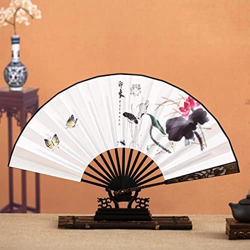 EGAZS Сгъваем фен Сгъваем фен мъжки фен от оризова хартия в китайски стил ретро стил выдалбливают портативен сгъваем фен Hanfu подарък фен