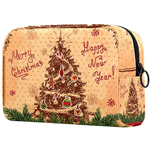 TBOUOBT Подаръци за Мъже И Жени, козметични чанти, пътуване портфейл, Малки Козметични Чанти, Реколта Коледната Елха Снежинка,