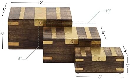Кутия от дърво Манго Deco 79 с панти капак, Комплект от 3 теми 8, 10, 12W, Кафяв