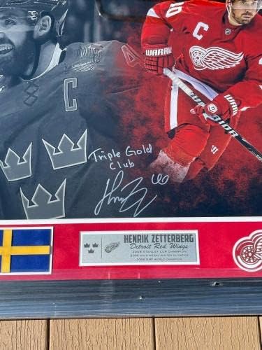 Хенрик Зеттерберг Подписа Снимка Detroit Red Wings 16x20 в рамка с надпис JSA COA - Снимки на НХЛ с автограф