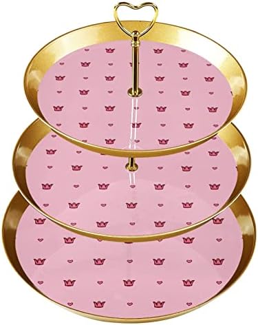 3-Нива Пластмасов Кула-Поставка за Кифли с много нива Тавата За Сервиране, Златното Дърво-Кулата за Кифли, Розова Корона, Любящо Сърце,