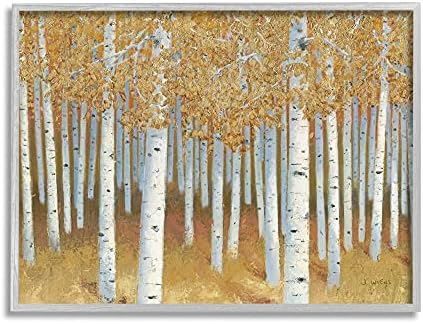 Stupell Industries Есенни листа Бреза Селски Пейзаж Гора, Дизайн на Джеймс Винс Стенно изкуство в сивата рамка, 11 x 14, Кафяв