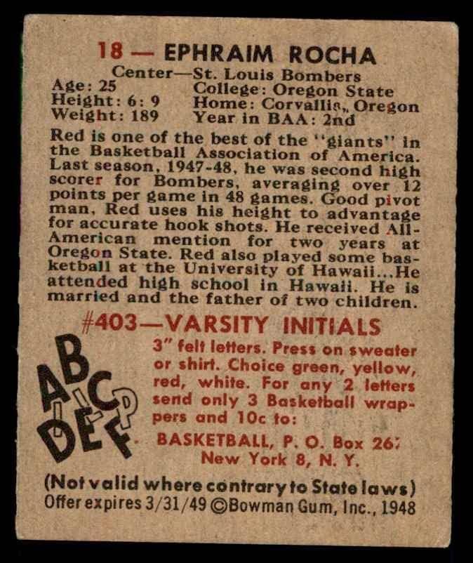 1948 Боуман 18 Ед Роха Сейнт Луис Голмайстори (Баскетболно карта) VG/БИВШИ Нападатели на Орегон Св.
