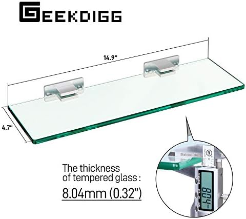GeekDigg 2 Комплекта Стъклени Рафтове за баня, Без Пробиване, Душ-кабини, Стъклени Рафтове за Стена от Стъкло, Органайзер за съхранение в Банята, Полк с Алуминиеви група