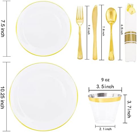 Пластмасови чинии LLSF 700 Picecs от бяло Злато, Кърпи на рула със Златен Еднократен Столовым сребро, колекция от златни съдове