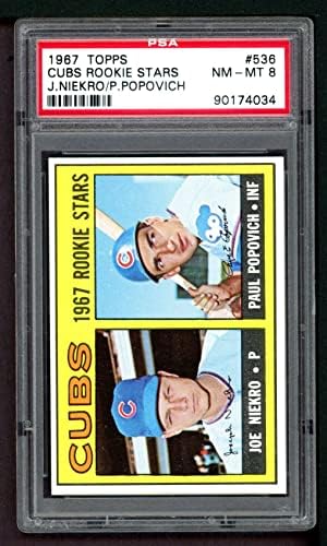 1967 Topps # 536 Начинаещи Къбс Джо Никро/Пол Попович Чикаго Къбс (бейзболна картичка) PSA PSA 8,00 Къбс