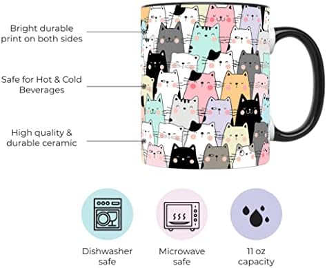 YouNique Designs Cat Coffee Mugs – Преносим Кафеена Чаша 11 грама, Котешки Чаши за Любителите на Котки, Подаръци за жени, Бяла Котешка Чаша,