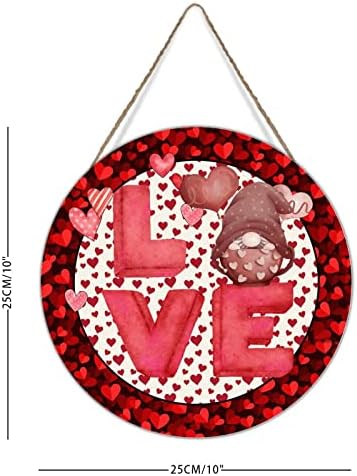 Свети Валентин Любов Джудже Добре Дошли Кръгла Табела на Входната Врата Червени Розови Точка Ленти Сърцето Венец Дървена Табела 14