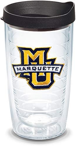 Чаша с логото на изкуство, музика Marquette Златни Орли с Емблема и Черна Капак на 16 унции, Прозрачен