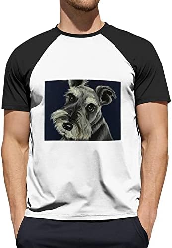 Живопис с участието на куче-шнауцера, Мъжки Ризи с къс ръкав, Тениски Raglan в цвят Блок, Памучни и Бейзболни Върховете