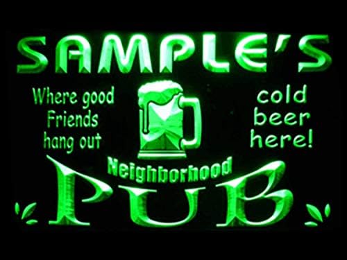 Името на Персонализирани Потребителски Бира пъб-бар В съседство Неонова реклама Зелена 12x8,5 инча st4s32-pg-tm-g
