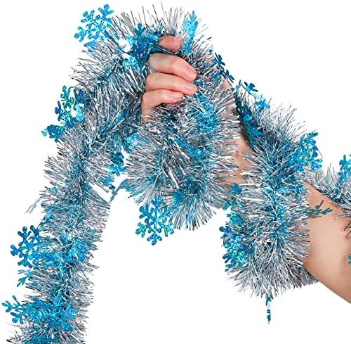 AnyDesign 32,8 Подножието Коледна Гирлянда със Сърма, Синя Сребриста Метална Обрат-Венец от Снежинками, Коледно Парти, Декоративна