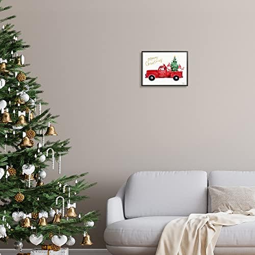 Stupell Industries С Празника Коледа, Червен камион, Дядо-Джуджета и Дърво, Дизайна на Хизерли Чан