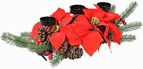 В централната част на Коледен Свещник Lvydec - Изкуствени Борови Шишарки, коледна звезда и Червени горски Плодове, Централна