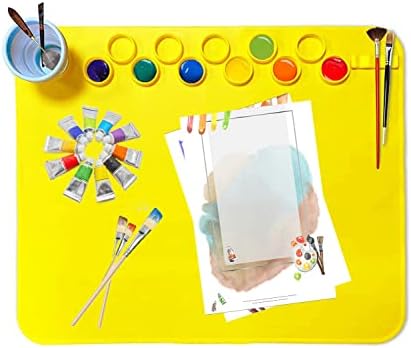 Силиконов Тампон за Бродерия, Подложка за рисуване 20 × 16,5 с Палитра от Цветове 11, Инчовата Скала на Килима, Гъба за миене и Чаша за четка