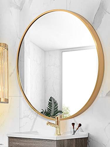 Стената Кръгло огледало TIANGU Gold, Огледала голям кръг с диаметър 23,6 инча за стена, Стенно Огледало в метална Рамка за Самостоятелна