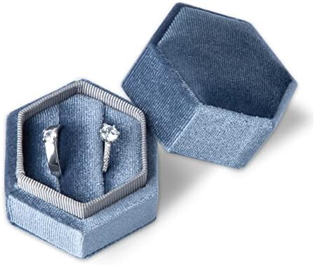 Кадифе малка кутийка за пръстени KINBOM за Бижута, Подаръци, Двойна Нагънат Шестостенни малка кутийка за Пръстени за Сделки, Годеж,