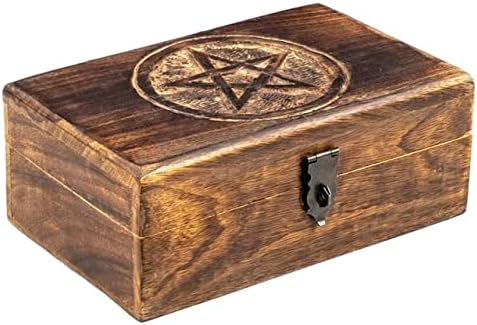 Реколта Ковчег за Бижута с Ключ Кристален Кутия За Съхранение на Wicca Пентаграм Дъб Дървена Кутия Дървена Кутия За Съхранение на Играчки, Дървени Въглища