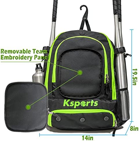 Бейзболен раница Ksports - Здрава чанта за тенис топката и софтбольного оборудване - Малко, каска, ръкавици, Място за съхранение на оборудване - Отделение за обувки и ку?