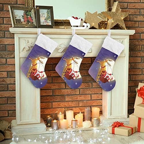 Коледни Чорапи PIMILAGU Дядо Коледа, Седнала в Шейната, 1 Опаковка 17,7 инча, Окачени Чорапи за Коледна украса