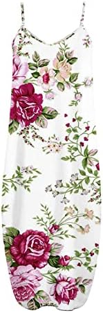Макси-дрехи за Жени Без Ръкави с Цветен Печат, Ежедневни Свободни Богемные Дълги Рокли, в Елегантна Вечерна Рокля, Пролет-Лято 2023