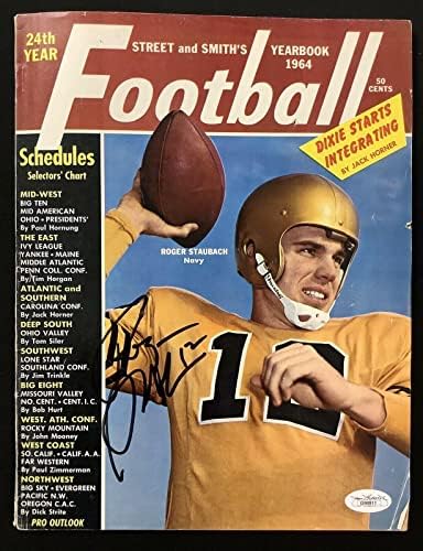 Роджър Штаубах Подписа Футболен Годишник Street & the Smiths, за 1964 година Navy Auto HOF JSA - Студентски списания с Автограф