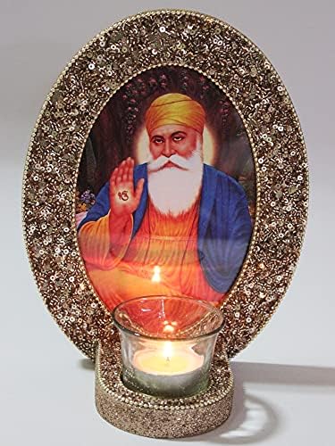 Фоторамка Guru Nanak Dev джи с една чаена чаша за декорация на подаръци и Поклонение с Овална форма от Treasure Hunt® Размер 17 x 22 вж.(Розово злато)