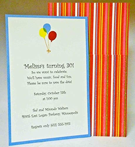 Покани за парти в чест на рождения ден в пликове, шарени цветни блестящи джобове за покани. Опаковка за печат 4,25 x 7 см от 20
