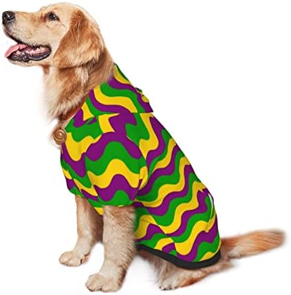Hoody с качулка за Голямо Куче Mardi-Gras-Wave Дрехи за Домашни Любимци Пуловер с Шапка Мека Облекло за Котки Палто Малко