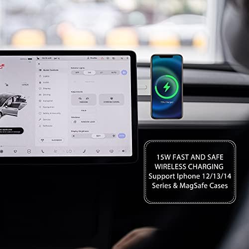 Складное Магнитно Безжично Зарядно за Кола MEHIDFY, Магнитни Аксесоари за бързо зареждане с мощност 15 W, Кола за телефон Tesla Model 3/X/Y/S, съвместим с калъф MagSafe и iPhone 12/13/14 (ср?