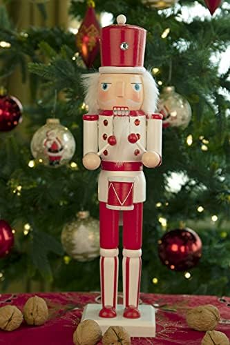 Традиционна Дървена Лешникотрошачката Deli Creations Red and White Барабанистът 15 Инча, Празничен Коледен Декор за Рафтове и маси