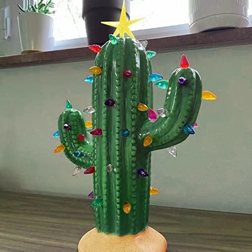 Коледно Дърво от Кактус с Подсветка, Керамични Коледно Дърво от Смола, Ретро Коледен Декор от Кактуси, Светещо Коледно Дърво, Кактус за Коледни