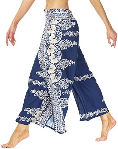 Жените Boho печатни дворец с цепка отстрани широк крак на тренировка йога панталони Flare панталони за йога с дълги
