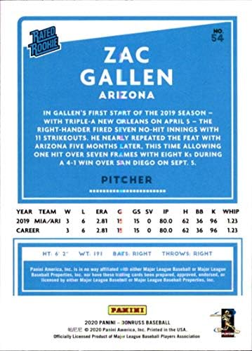 2020 Donruss #54 Бейзболна картичка начинаещ Аризона Даймондбэкс Зак Гален