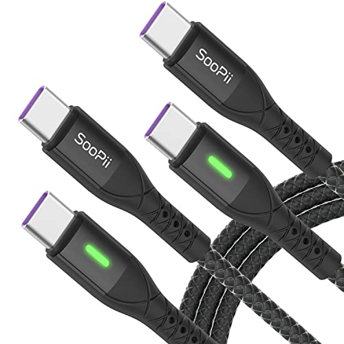 Кабел SOOPII USB C-USB C 60 W, 2 опаковки кабел Type C дължина 6,6 фута с интелигентен led индикатор, Кабел за бързо зареждане C в найлонов